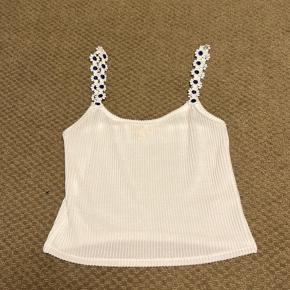 White tank top with flower straps
